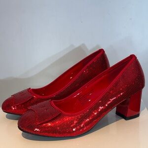 Wizard of Oz Ruby Slippers Sequin Heels Dorothy Costume Shoes Size L (9–10)